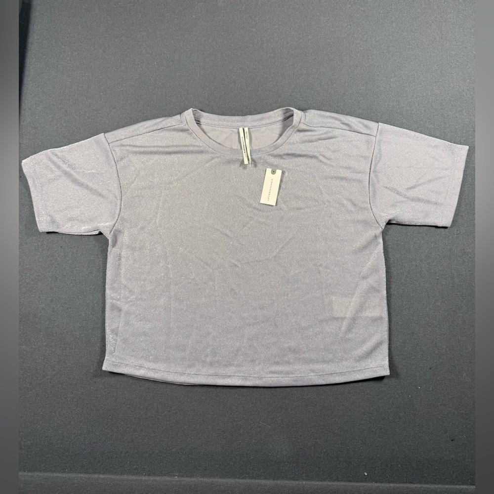 Anthropologie Shimmer Cropped Tee Silver Gray Metallic Short Sleeve Top Medium